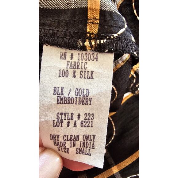 VTG 90s Giancarlo Ferrari‎ 100% Silk Top Black Gold Rope Embroidery Jacket Sm - Picture 7 of 7